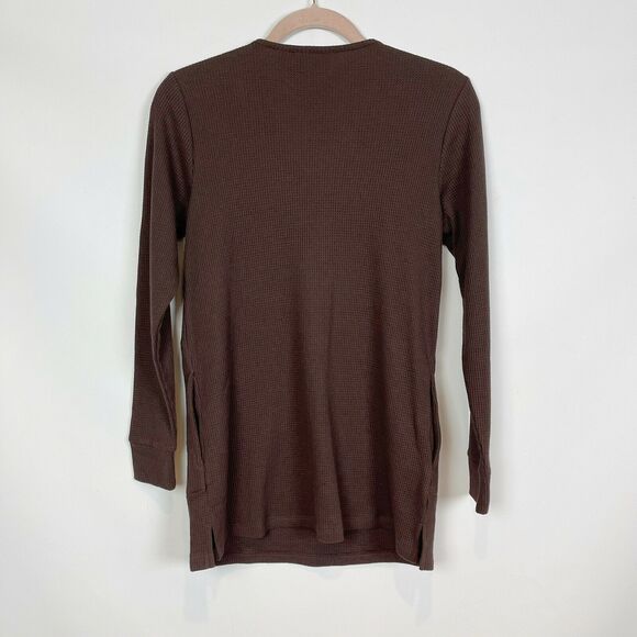 Quacker Factory V-Neck Tunic XXS Brown Long Sleeve Waffle KniT NWOT - Picture 5 of 5